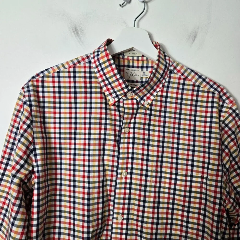 J. Crew Men's Size M Secret Wash 2 Ply cotton Poplin Plaid Button-Up Shirt